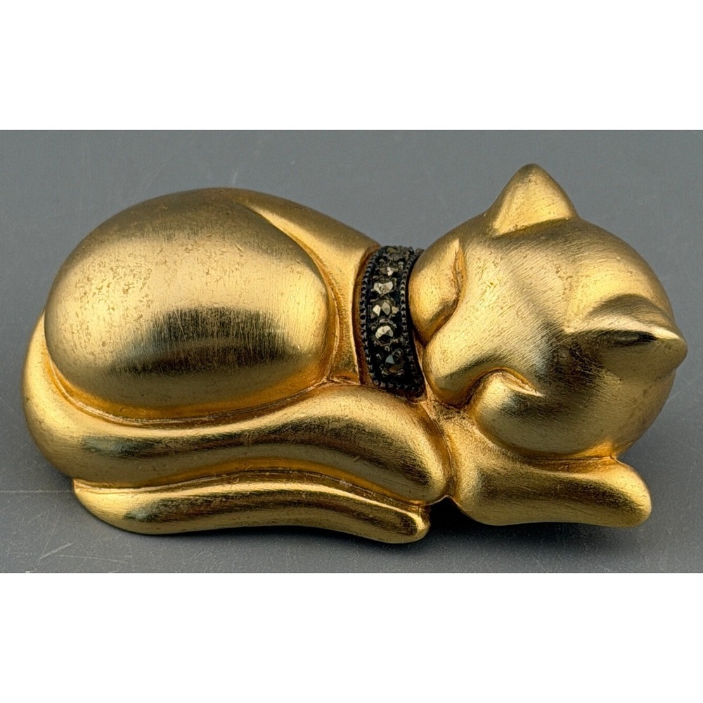 Vintage Judith Jack Cat Brooch Sleeping Mixed Metal Sterling Marcasite Collar 2"